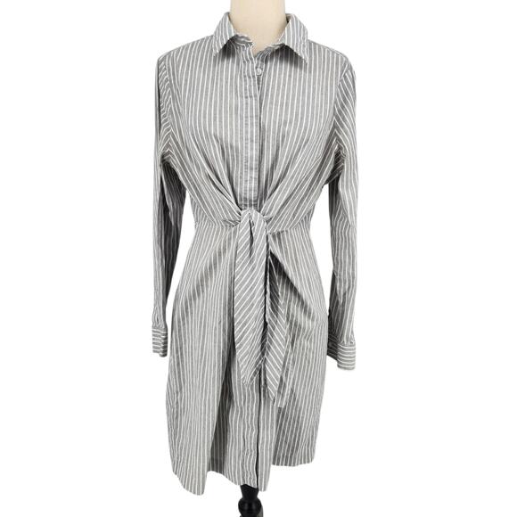 Calvin Klein Gray & White Striped Shirt Dress Tie Front Polished Summer Elegance - Picture 3 of 9